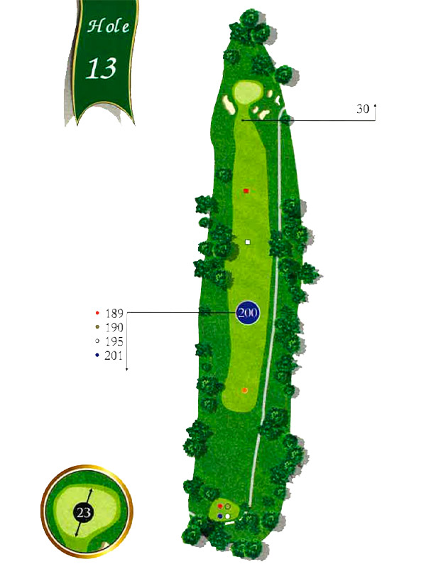 Map of Hole 13 at The Pines Country Club