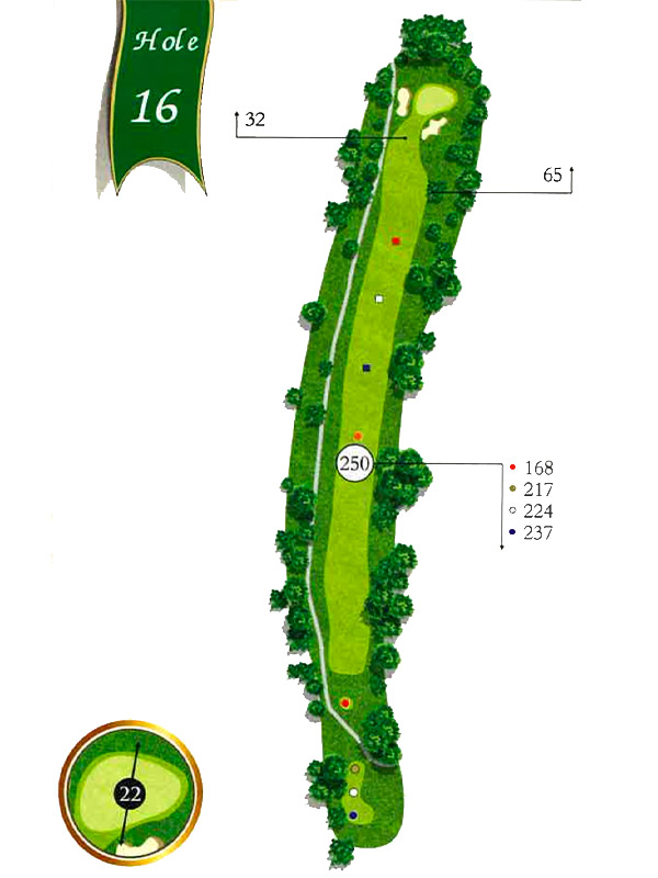 Map of Hole 16 at The Pines Country Club