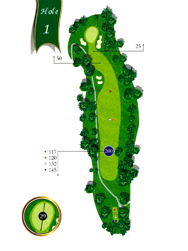 Map of Hole 1 at The Pines Country Club